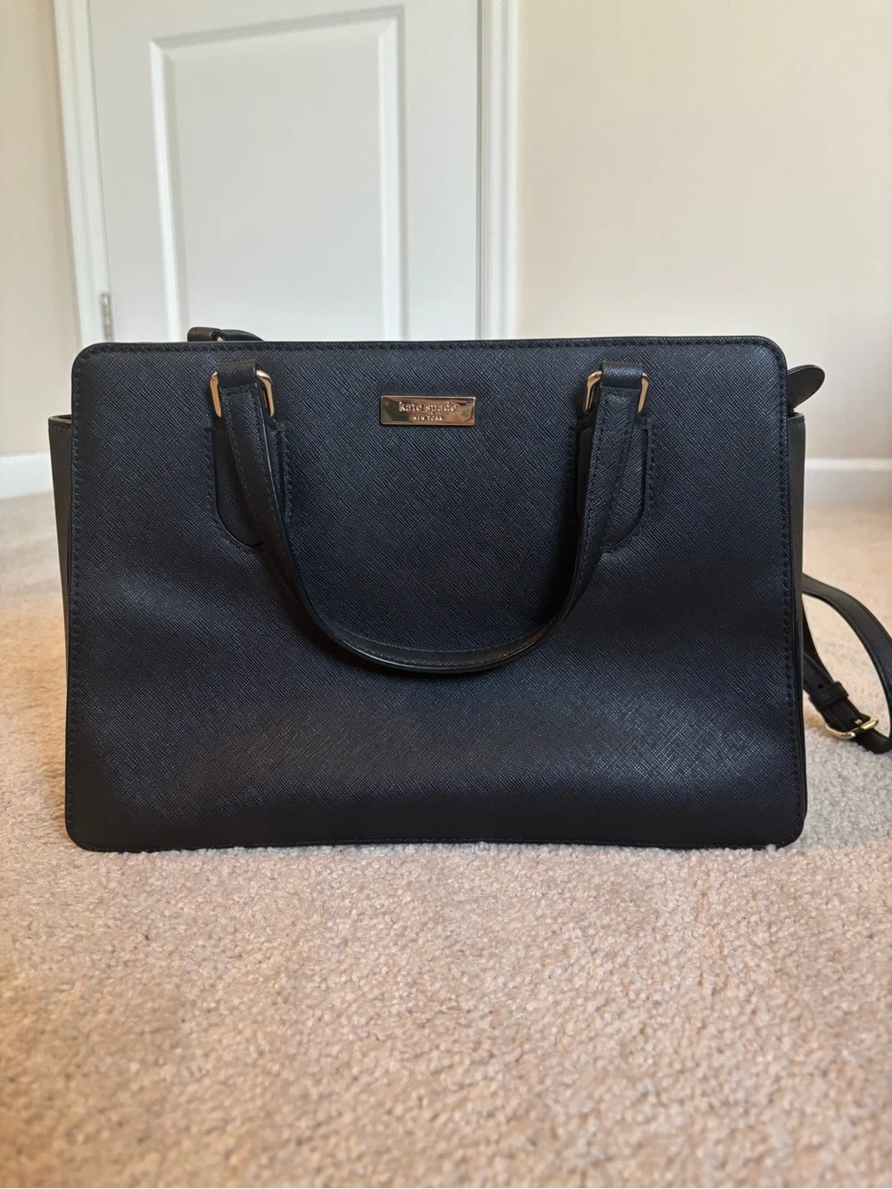 kate spade Black Textured Satchel with Gold Hardware